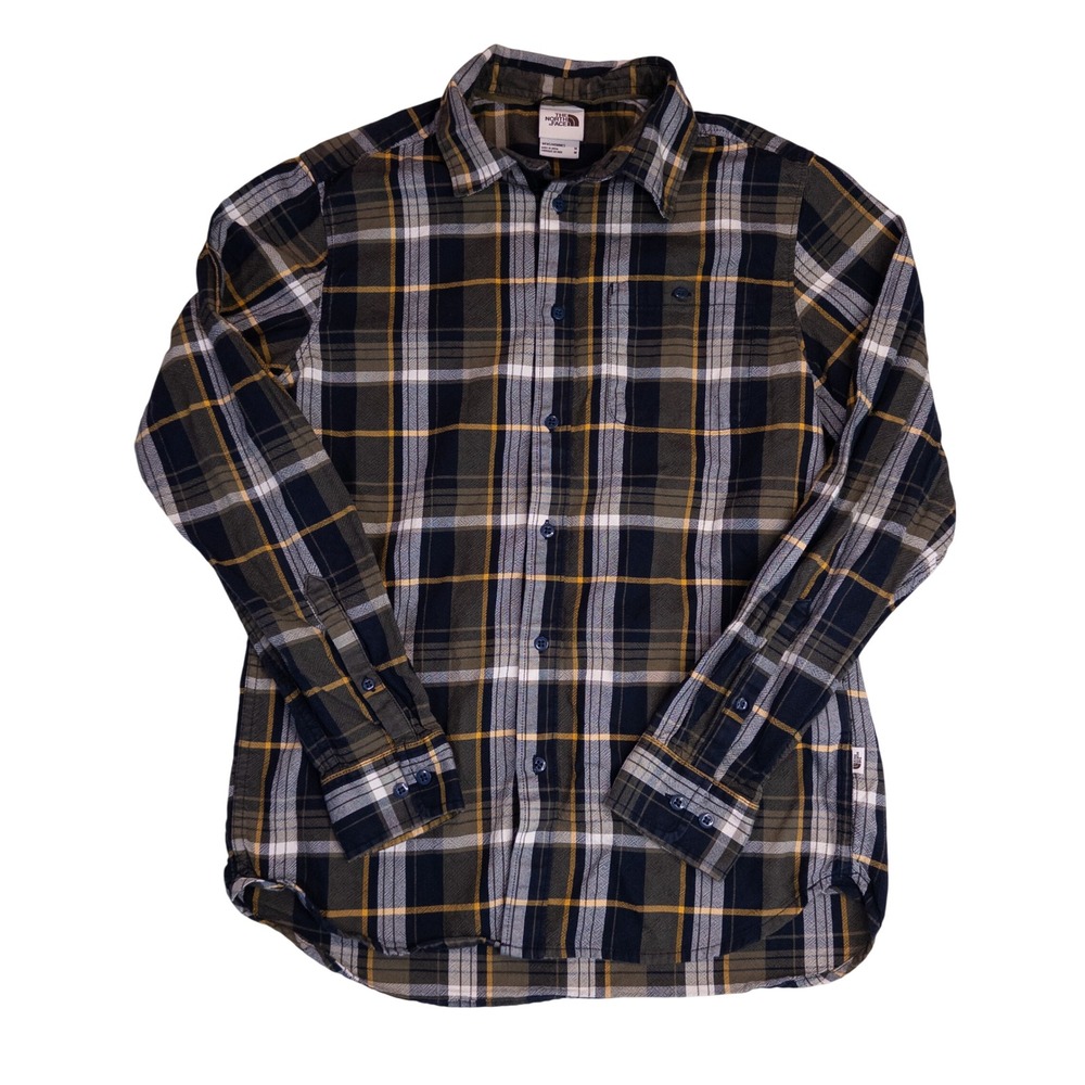 The North Face Button Down Shirt Mens Medium Green‎ Plaid Excellent Long Sleeve